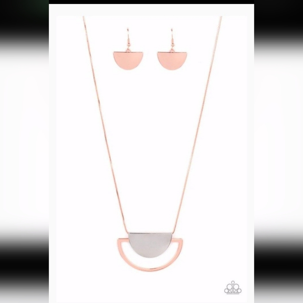 Paparazzi Rose Gold and Silver Geometric Necklace Lunar Phases Copper Fashion